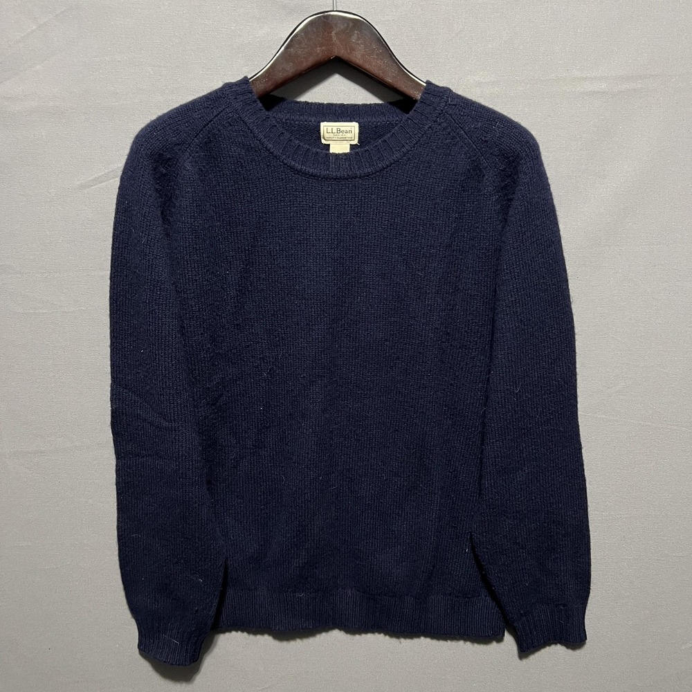 L.L. Bean Mens Large Navy Blue Wool Crewneck Sweater Hong Kong Knit Pullover